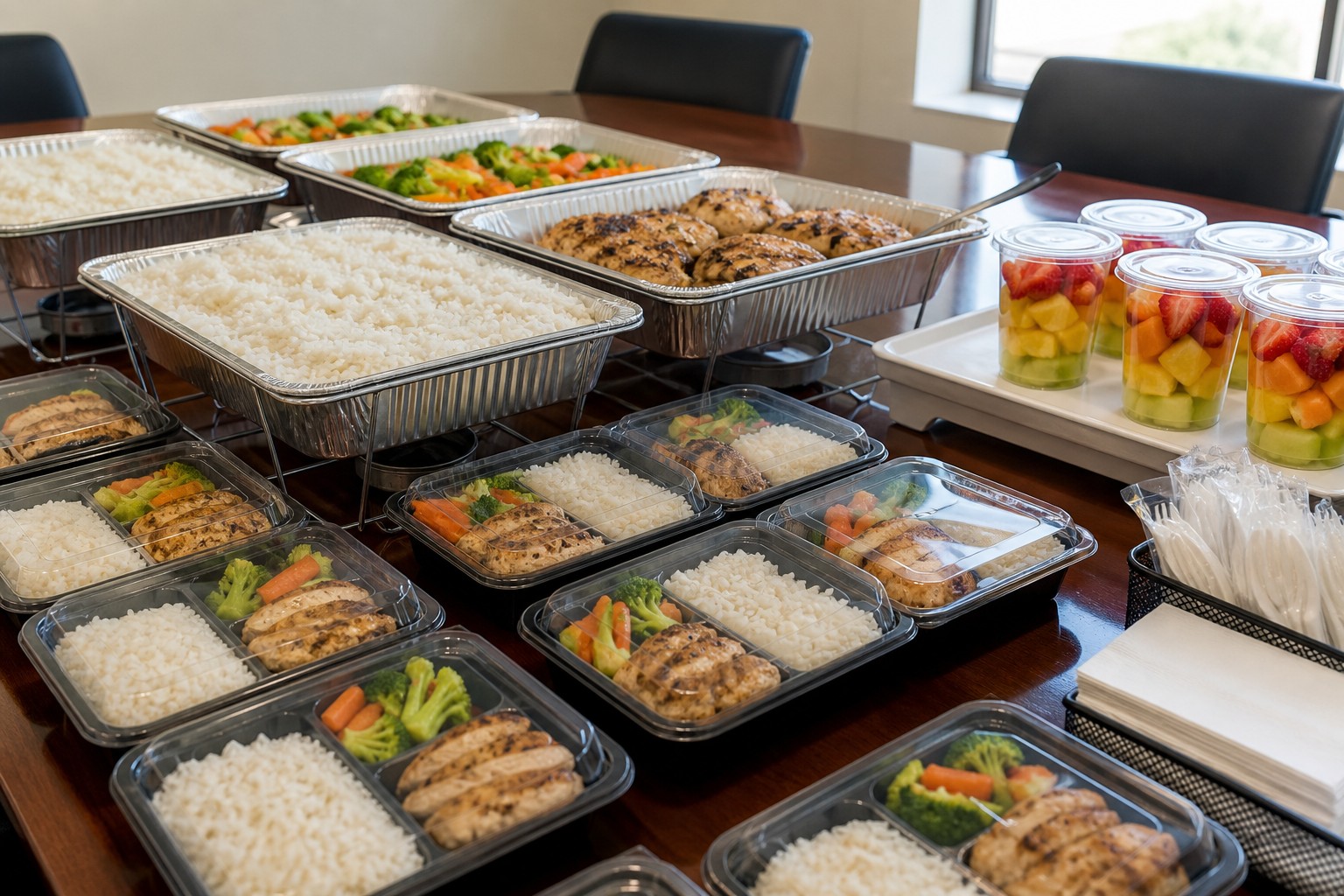 Office lunch boxes and buffet trays